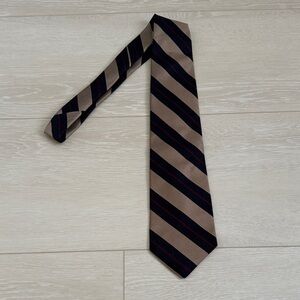 3/$10 Bert Pulitzer Tan and Dark Blue Striped Men's Silk Tie